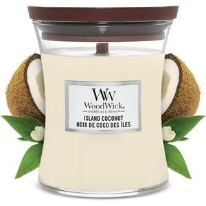 Свеча средняя «Песочные часы» с ароматом кокоса и потрескивающим фитилем. Время горения до 60 часов Woodwick