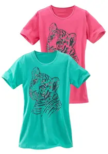 Удобная ночная рубашка Vivance (2 шт.) с классным принтом хищников, розовый