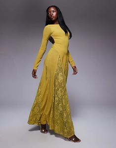 Длинное прозрачное платье макси ASOS DESIGN с кружевными вставками, бюстгальтерами и боди зеленого цвета