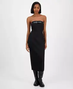 Женское платье миди без бретелей с поясом Bar Iii, черный