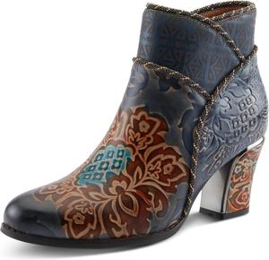 Ботильоны на каблуке Spring Step L'Artiste Cherish | Высокие кожаные ботинки с тиснением и художественным дизайном, Blue Multi