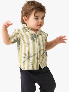 Детская хлопчатобумажная курортная рубашка в полоску с пальмами Angel & Rocket, зеленый/разноцветный