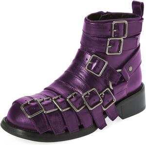 Женские модные ботильоны YDN с круглым носком, пряжкой и ремешком, на низком каблуке-блоке, с боковой молнией, для вечеринок, шопинга и повседневной носки, размер 4-16 US, Purple
