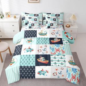 Erosebridal Морской комплект постельного белья с якорями и подводной лодкой для детей и подростков, дизайн с лобстером, 100% полиэстер, Indigo Blue