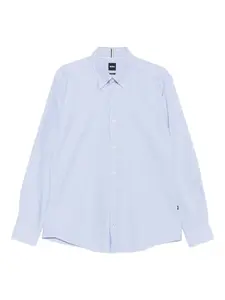 Хлопковая рубашка с вышитым логотипом BOSS, синий