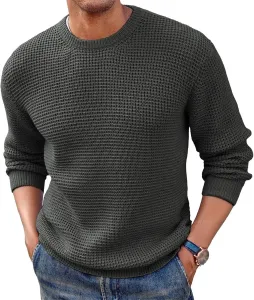 Мужской свитер с вафельной текстурой, ретро-стиль