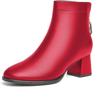 Женские модные ботильоны FYS с закрытым носком, устойчивым низким каблуком, на щиколотке, для платья, формальные, осенне-зимние с молнией, размер обуви 4-15 США, Red