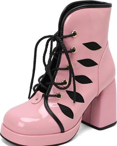 Женские винтажные ботильоны на платформе с застежкой на шнуровку и каблуком-блок LIPIJIXI, B07 Pink