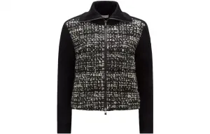 Утепленная твидовая куртка с панелями из шерсти Moncler, черный белый