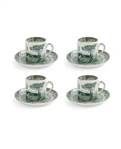 Набор из 4 итальянских чашек и блюдец для эспрессо Heritage Green Spode, зеленый