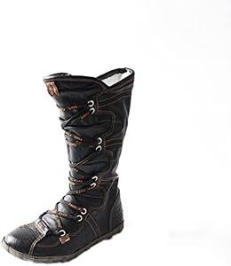 Женские зимние ботинки TMA EYES, сапоги до икры с искусственным мехом, шнуровкой и боковой молнией, Black