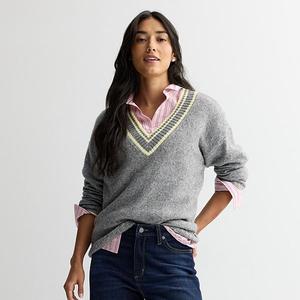 Женский свитер оверсайз с v-образным вырезом Sonoma Goods For Life, Gray Vneck Stripe