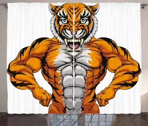 Штора ABAKUHAUS Animal Rustic, Wildlife Safari Tiger, универсальная ленточная штора для гостиной с петлями и крючками, 280 x 175 см, цвет: бледно-серый бархатцы Abakuhaus