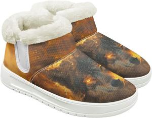 Женские зимние ботинки JoyLamoria с животным принтом, утепленные, с противоскользящей подошвой, удобные для работы и активного отдыха на улице, Gold Wolf