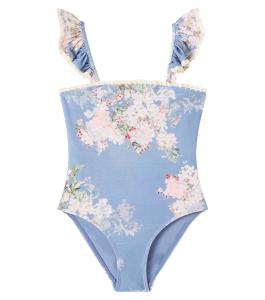 Каскадский цветочный купальник Zimmermann Kids, Teal Blue Botanical Floral