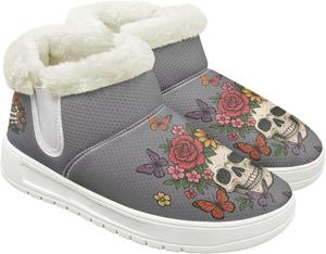 Женские зимние ботинки для снега, теплые комфортные утепленные нескользящие полусапожки для улицы Hechitok, Skull Floral