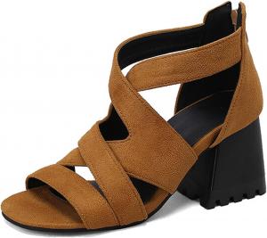 Женские сандалии с блок-каблуком Alyaafifa, 2 дюйма, удобные с открытым носком, ботильоны на каблуке, летние туфли для платья, повседневные, для отпуска, свадьбы и вечеринок, Cross Strap - Brown Suede