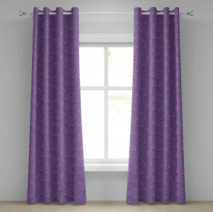 Штора на люверсах Фламинго от ABAKUHAUS, фиолетовый фон в горошек с милыми розовыми экзотическими птицами, дизайн Игривая девушка, декоративные двухпанельные шторы, 280 см x 260 см, цвет: фиолетово-розовый, светло-голубой Abakuhaus