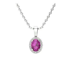 Ожерелье из стерлингового серебра с овальным камнем 1 карат и бриллиантом в форме ореола на цепочке длиной 18 дюймов Superjeweler, Pink Sapphire