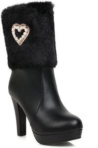 Женская модная платформа ботильоны с боковой молнией, круглым носком, высоким каблуком и жемчугом JMdfcqer, Black