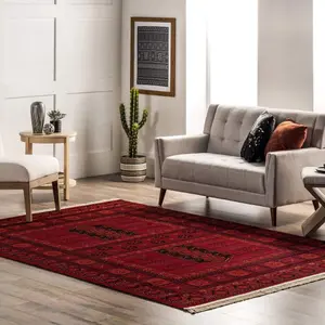 Ковер Billie Traditional Paneled Fringe Area Rug nuLOOM, 122x183 см, красный