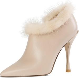 Женские зимние ботильоны XYD, заостренный носок, боковая молния, высокие каблуки, теплые пушистые короткие ботинки, элегантная обувь для вечеринок, Beige