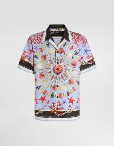Льняная рубашка гавайского кроя с принтом ракушек Dolce & Gabbana, мультиколор