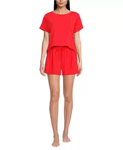 Женский охлаждающий пижамный комплект из двух предметов: футболка с коротким рукавом и шорты Lands' End, красный