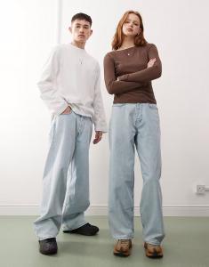 Джинсы Weekday Astro унисекс с низкой посадкой, мешковатые, светло-голубого цвета