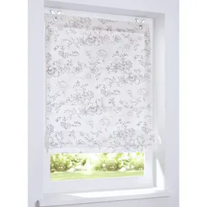 Короткая римская штора Joy с крючковой подвеской, без сверления, свободно висит, хлопок, деревенский стиль Kutti, Weiß-grau