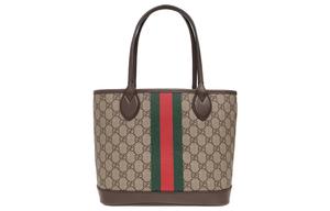 Сумка-шоппер Ophidia из холста с кожаными вставками, коричневая и черная GUCCI