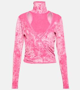 Бархатный топ с вырезом и запахом Ganni, Shocking Pink