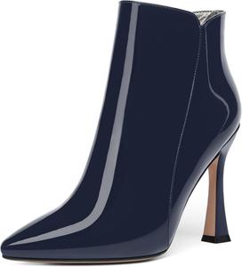 Женские офисные ботильоны WAYDERNS с острым носком, на молнии, однотонные, лакированные, с высоким каблуком 4 дюйма, Navy Blue