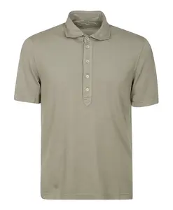 Хлопковая рубашка-поло с застежкой на пуговицы и короткими рукавами. Fedeli, бежевый