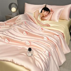 Antarctic Комплект постельного белья из 4 предметов (летнее одеяло 150 см, простыня, наволочки 2 шт.), ткань ice silk, цвет Sweet Cat - Pink Rice