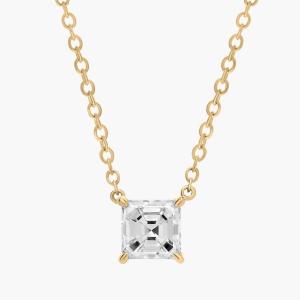 Подвеска-солитер с выращенным в лаборатории бриллиантом Asscher Cut из 14-каратного желтого золота (3/4 карата, двойной цвет - FG / VS2-SI1) Blue Nile