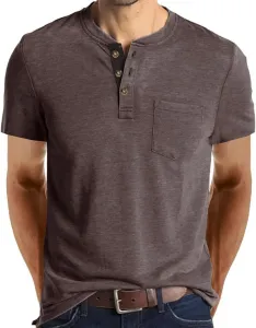 Футболка-поло Henley для мужчин, Casual, с коротким рукавом и карманами