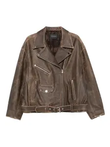 Кожаная байкерская куртка Kaisa с поясом Manokhi, коричневый