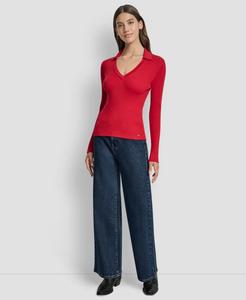 Женский ребристый свитер с длинными рукавами, размеры PXS-XL DKNY Jeans, City Crimson