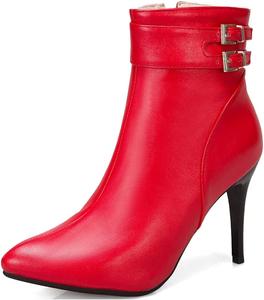 Женские модные ботильоны VOKLIN на высоком каблуке с острым носком и боковой молнией, элегантные короткие ботинки, Red-Velvet Lined