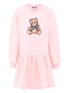 Расклешенное платье с принтом Teddy Bear Moschino Kids, розовый