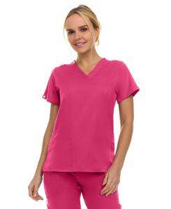 Женская медицинская блузка Eleanor с тремя карманами, эластичным V-образным вырезом, ярко-розового цвета, размер Medium Medichic, Shocking pink