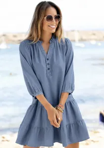 LASCANA джинсовое платье с рюшами на воротнике и планке на пуговицах, платье-блузка, платье-туника, джинсовый