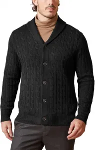 Мужской кардиган Kallspin из шерстяной смеси с кабельной вязкой и воротником-шалью