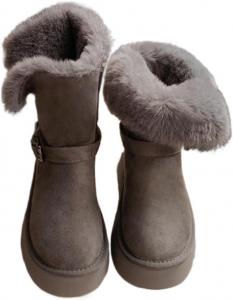 Женские зимние сапоги до середины голени с искусственным мехом, платформа 3-5 см, ремешок с пряжкой, теплая зимняя обувь для повседневной носки Azttoztto, Gray Ankle Boots