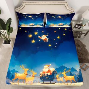 Erosebridal Комплект постельного белья с новогодним принтом оленей и звездным небом, Navy Blue