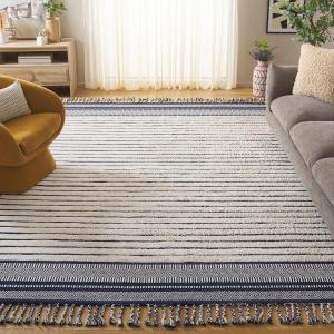 Ковер SAFAVIEH, 183 x 275 см, Cotton Kilim Collection, Navy & Natural, ручной работы из хлопка, идеально для гостиной, столовой, спальни (KLC401N-6)