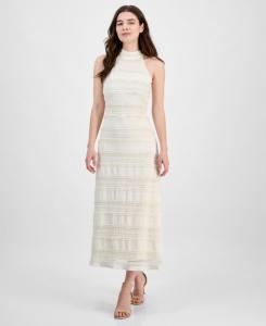 Женское кружевное вязаное платье с высоким воротником и завязками на шее Anne Klein, Egret