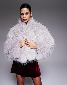 Укороченная куртка Aria Cove из искусственного монгольского меха с широкими рукавами, серого цвета