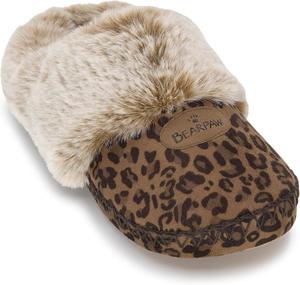 Женские домашние тапочки BEARPAW из микрозамши с искусственным мехом, мягкой подошвой и противоскользящим дном, Natural Leopard